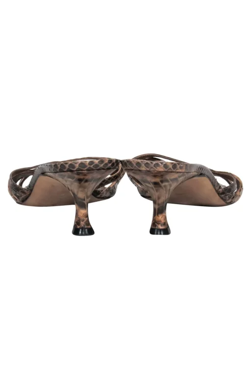 Manolo Blahnik - Brown Snakeskin Strappy Open Toe Kitten Heels Sz 7.5