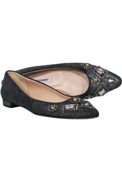Manolo Blahnik - Crystal-Toe Canvas Flats Sz 7