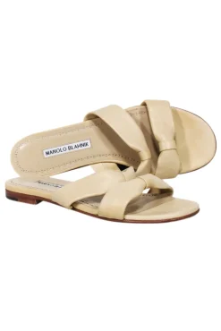 Manolo Blahnik - Light Beige Nappa Leather "Pallera" Knotted Sandals Sz 7