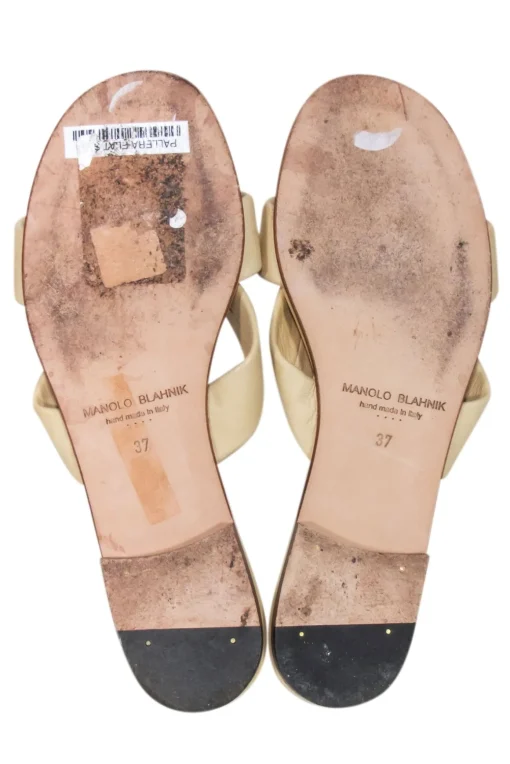 Manolo Blahnik - Light Beige Nappa Leather "Pallera" Knotted Sandals Sz 7