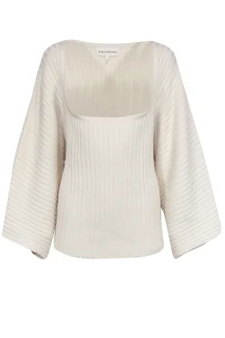 Mara Hoffman - Cream Ribbed Square Neckline Sweater Sz L