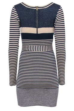 Marc by Marc Jacobs - Beige & Navy Striped & Polka Dot Sparkly Sweater Dress Sz M
