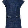 Marc by Marc Jacobs - Blue & Black Tweed Funnel Neck Shift Dress Sz M