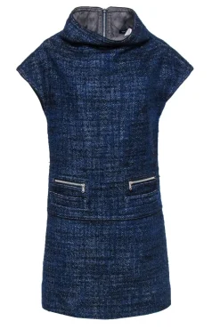 Marc by Marc Jacobs - Blue & Black Tweed Funnel Neck Shift Dress Sz M