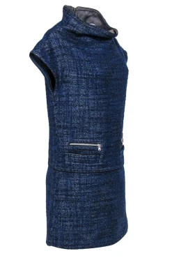 Marc by Marc Jacobs - Blue & Black Tweed Funnel Neck Shift Dress Sz M
