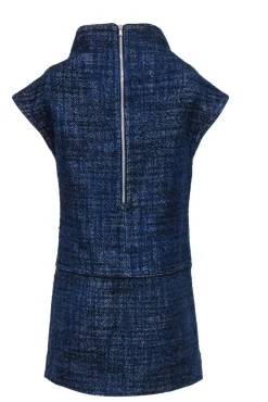 Marc by Marc Jacobs - Blue & Black Tweed Funnel Neck Shift Dress Sz M