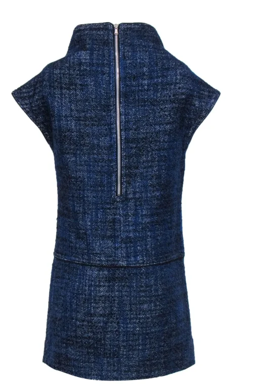 Marc by Marc Jacobs - Blue & Black Tweed Funnel Neck Shift Dress Sz M