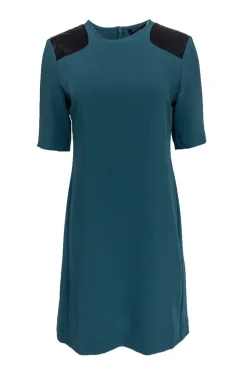 Marc by Marc Jacobs - Dark Teal Shift Dress w/ Quilted Leather Shoulders Sz 8