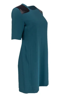 Marc by Marc Jacobs - Dark Teal Shift Dress w/ Quilted Leather Shoulders Sz 8