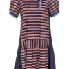 Marc by Marc Jacobs - Navy & Peach Striped Drop-Waist Cotton Dress Sz S
