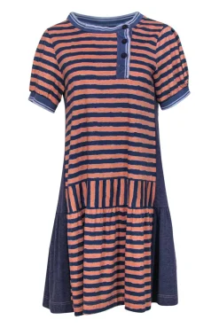 Marc by Marc Jacobs - Navy & Peach Striped Drop-Waist Cotton Dress Sz S
