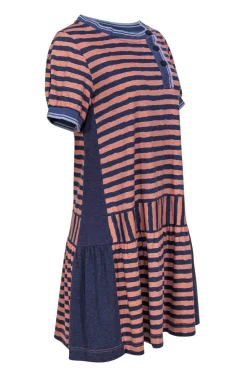 Marc by Marc Jacobs - Navy & Peach Striped Drop-Waist Cotton Dress Sz S
