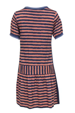 Marc by Marc Jacobs - Navy & Peach Striped Drop-Waist Cotton Dress Sz S