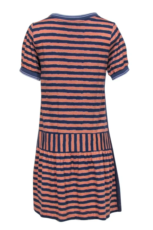 Marc by Marc Jacobs - Navy & Peach Striped Drop-Waist Cotton Dress Sz S