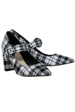 Marc Fisher - Black & White Plaid Mary-Jane Pumps w/ Buckle Closure Sz 7.5