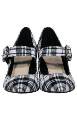 Marc Fisher - Black & White Plaid Mary-Jane Pumps w/ Buckle Closure Sz 7.5