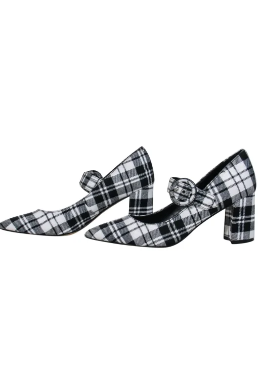 Marc Fisher - Black & White Plaid Mary-Jane Pumps w/ Buckle Closure Sz 7.5