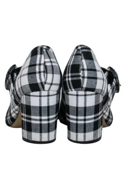 Marc Fisher - Black & White Plaid Mary-Jane Pumps w/ Buckle Closure Sz 7.5