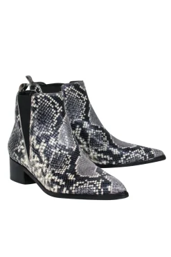 Marc Fisher - Grey & Black Leather Snakeskin Print Block Heel Booties Sz 8