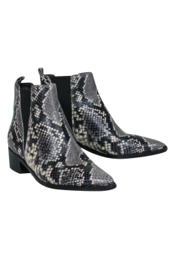 Marc Fisher - Grey & Black Leather Snakeskin Print Block Heel Booties Sz 6