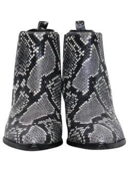 Marc Fisher - Grey & Black Leather Snakeskin Print Block Heel Booties Sz 8