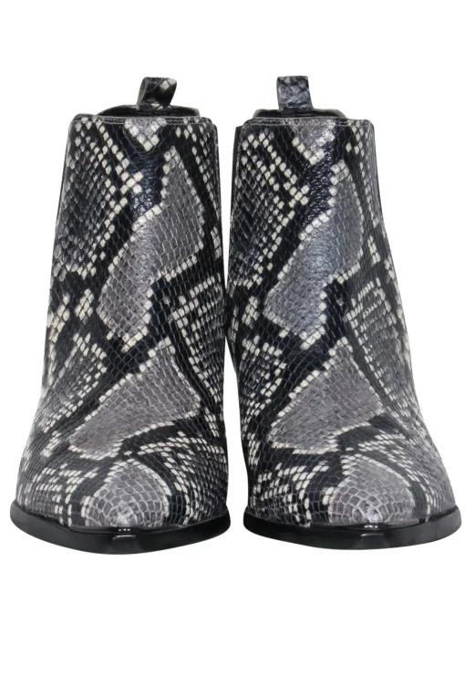 Marc Fisher - Grey & Black Leather Snakeskin Print Block Heel Booties Sz 8