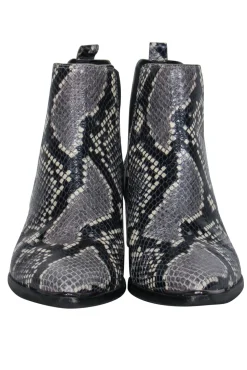 Marc Fisher - Grey & Black Leather Snakeskin Print Block Heel Booties Sz 6