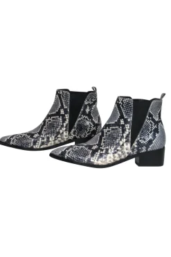Marc Fisher - Grey & Black Leather Snakeskin Print Block Heel Booties Sz 8