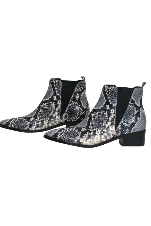 Marc Fisher - Grey & Black Leather Snakeskin Print Block Heel Booties Sz 8