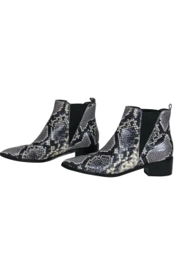Marc Fisher - Grey & Black Leather Snakeskin Print Block Heel Booties Sz 6