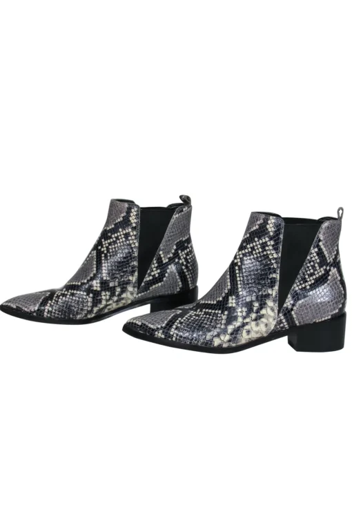Marc Fisher - Grey & Black Leather Snakeskin Print Block Heel Booties Sz 6