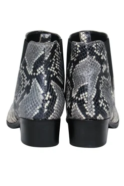 Marc Fisher - Grey & Black Leather Snakeskin Print Block Heel Booties Sz 8