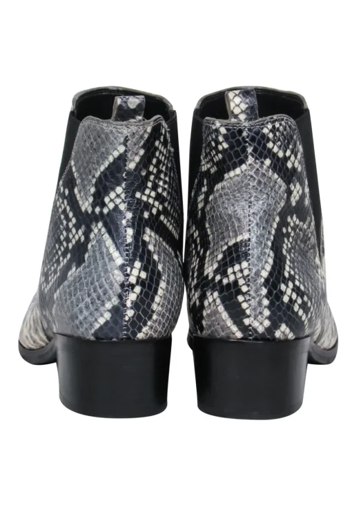 Marc Fisher - Grey & Black Leather Snakeskin Print Block Heel Booties Sz 8