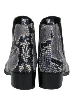 Marc Fisher - Grey & Black Leather Snakeskin Print Block Heel Booties Sz 6