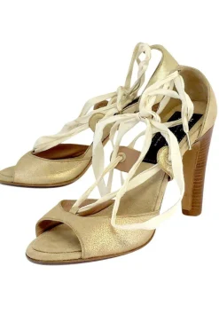 Marc Jacobs - Gold Suede Lace-Up Open Toe Heels Sz 8.5