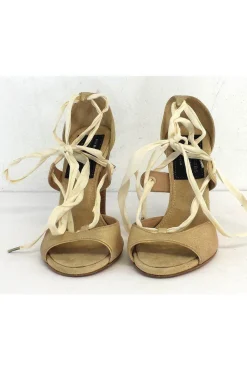 Marc Jacobs - Gold Suede Lace-Up Open Toe Heels Sz 8.5