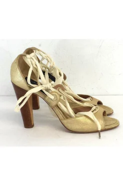 Marc Jacobs - Gold Suede Lace-Up Open Toe Heels Sz 8.5