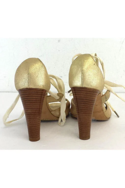 Marc Jacobs - Gold Suede Lace-Up Open Toe Heels Sz 8.5