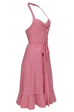 Marc Jacobs - Red & White Striped Seersucker Halter A-Line Dress Sz 6