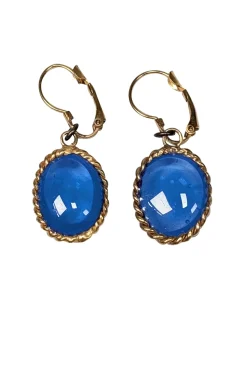 Marguerite de Valois - Gold Colored & Blue Drop Dangle Earring
