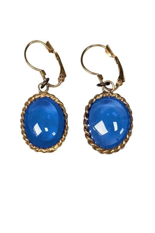 Marguerite de Valois - Gold Colored & Blue Drop Dangle Earring