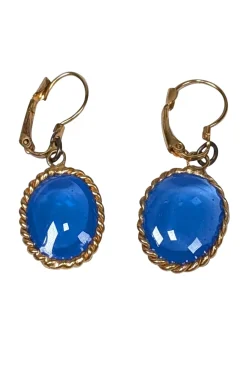 Marguerite de Valois - Gold Colored & Blue Drop Dangle Earring