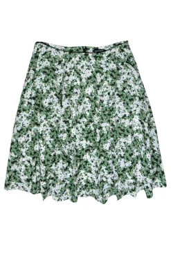 Marimekko - Green & White Floral Print Pleated Midi Skirt Sz 12