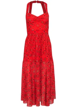 Marissa Webb - Red Bohemian Print Tiered Maxi Dress w/ Back Cutout Sz XS