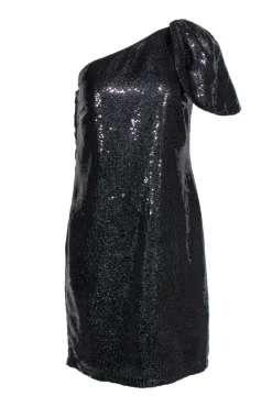 Mark & James by Badgley Mischka - Black Sequin One Shoulder Dress w/ Flounce Sz 8