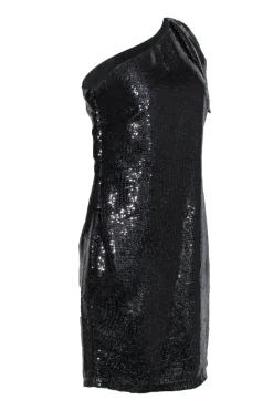 Mark & James by Badgley Mischka - Black Sequin One Shoulder Dress w/ Flounce Sz 8