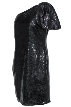 Mark & James by Badgley Mischka - Black Sequin One Shoulder Dress w/ Flounce Sz 8