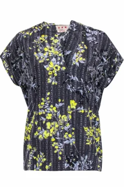 Marni - Grey & Yellow Floral Print Short Sleeve Top Sz 4