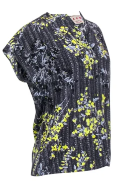 Marni - Grey & Yellow Floral Print Short Sleeve Top Sz 4