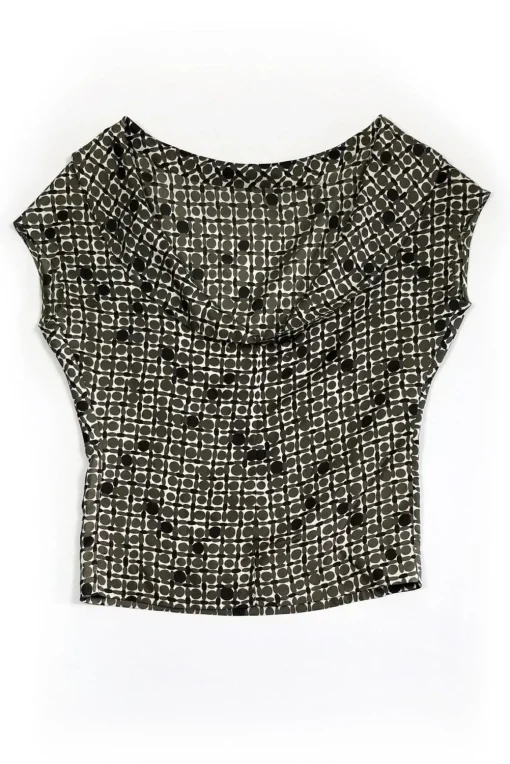 Marni - Olive Printed Fold Over Collar Top Sz 2